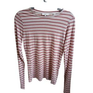 Vince Women's Striped Long Sleeve‎ Top - Blush Pink & Beige - Size L